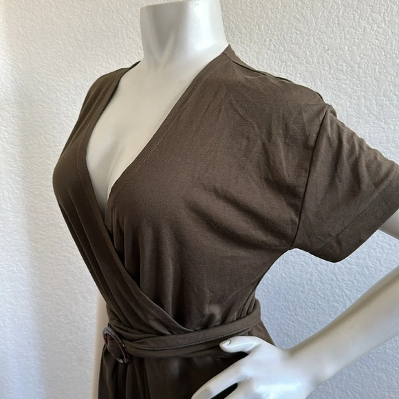 ZARA WOMAN OLIVE GREEN JUMPSUIT WITH BELT SHORT SLEEVE - Picture 7 of 12